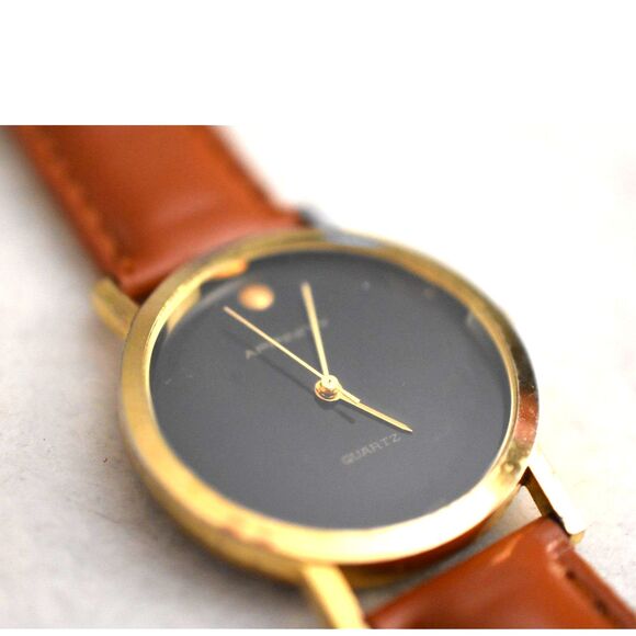 Affinity Casual Classic Black Face Gold Tone Brown Band New Battery Watch - Picture 3 of 3